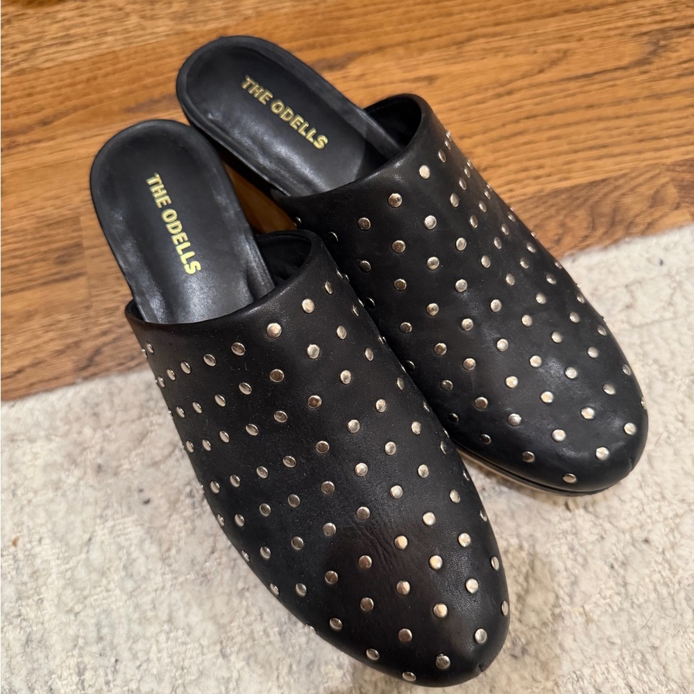 The Odells Black Studded Leather Mules